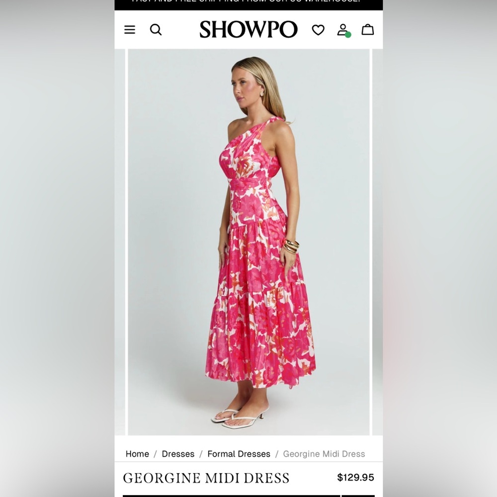 GEORGINE MIDI DRESS - ONE SHOULDER RUCHED TIERED DRESS IN PEONY BLOSSOM - Picture 2 of 5